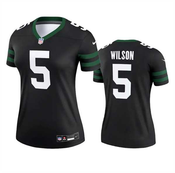 Women%27s New York Jets #5 Garrett Wilson Black 2024 Stitched Jersey Dzhi